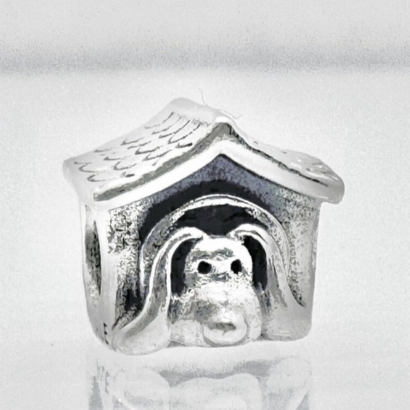Rare Retired Pandora 925 Sterling Silver Dog House Red Heart Charm 790592EN27 - Picture 1 of 4